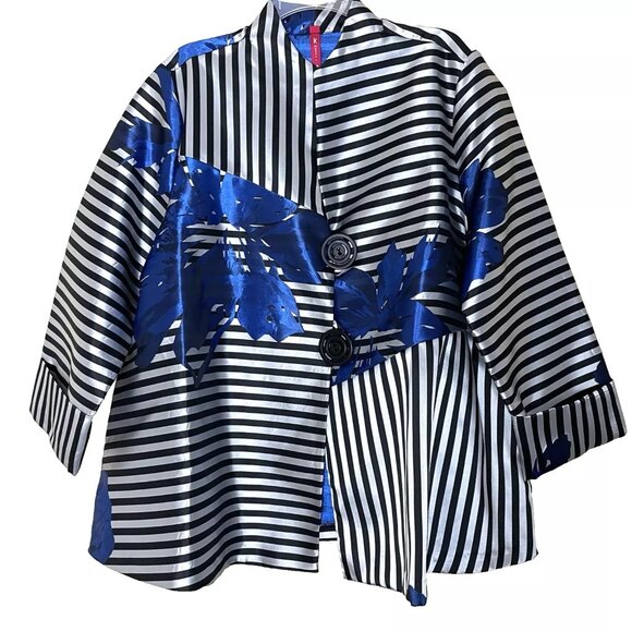 IC by Connie K Jacket XXL Art to Wear Graphic Abstract Floral Stripe Metallic - Picture 1 of 10
